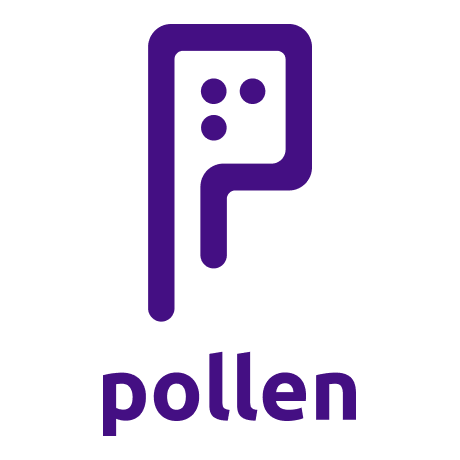 Pollen brand logo with a purple stylized P and the word pollen beneath it.