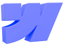 Blue stylized letter W logo with dynamic curved strokes on a white background.